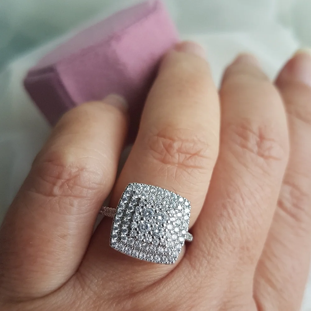 Swarovski Elements 925 Sterling Silver Square Pave Ring NEW